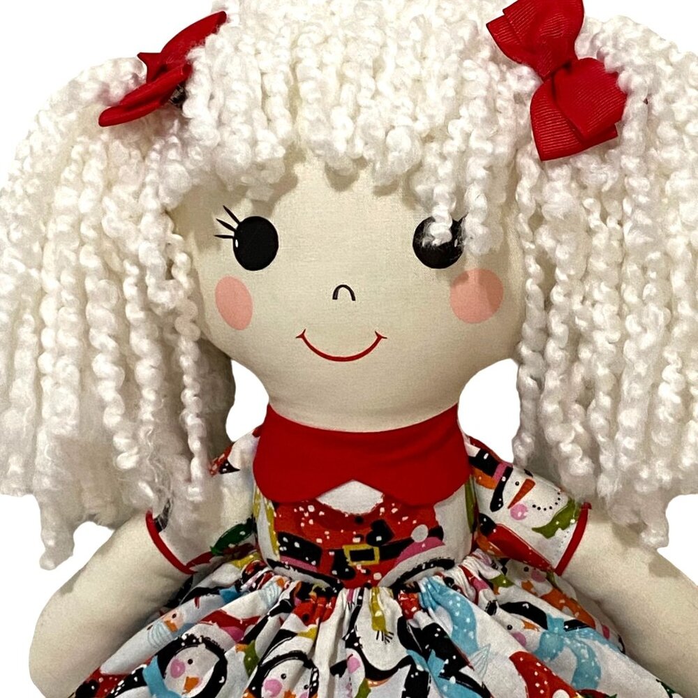Handmade Cloth Doll 18" Betty Jones Christmas Holiday Yarn Hair Smiling Face
